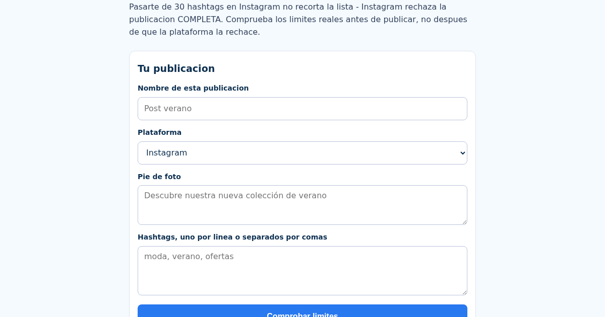 SocialCaption: Verificador de Límites de Caracteres y Hashtags para Instagram y TikTok